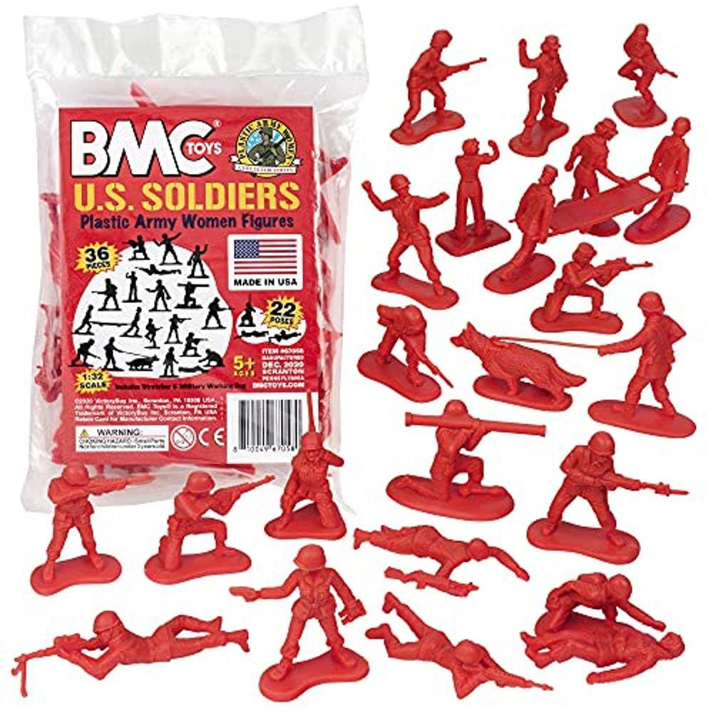 BMC Plastic Army Women - 36pc Red Female Soldier Figures - Made in USA