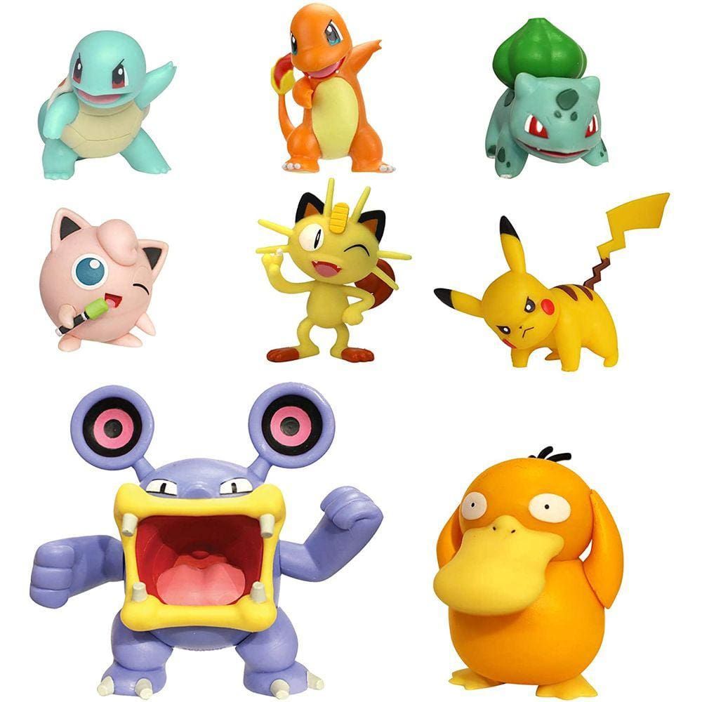 Conjunto 8 Figuras Pokémon - Bulbasauro, Squirtle, Cder, Pikachu, Houndour, Jigglypuff, Haunter, Psyduck