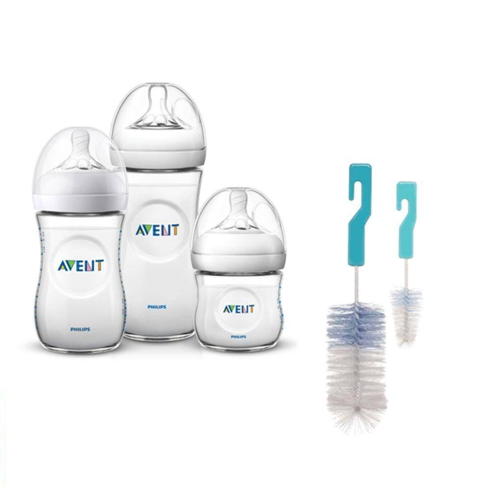 Trio de mamadeiras Avent Philips + Escovas de mamadeiras Buba Baby