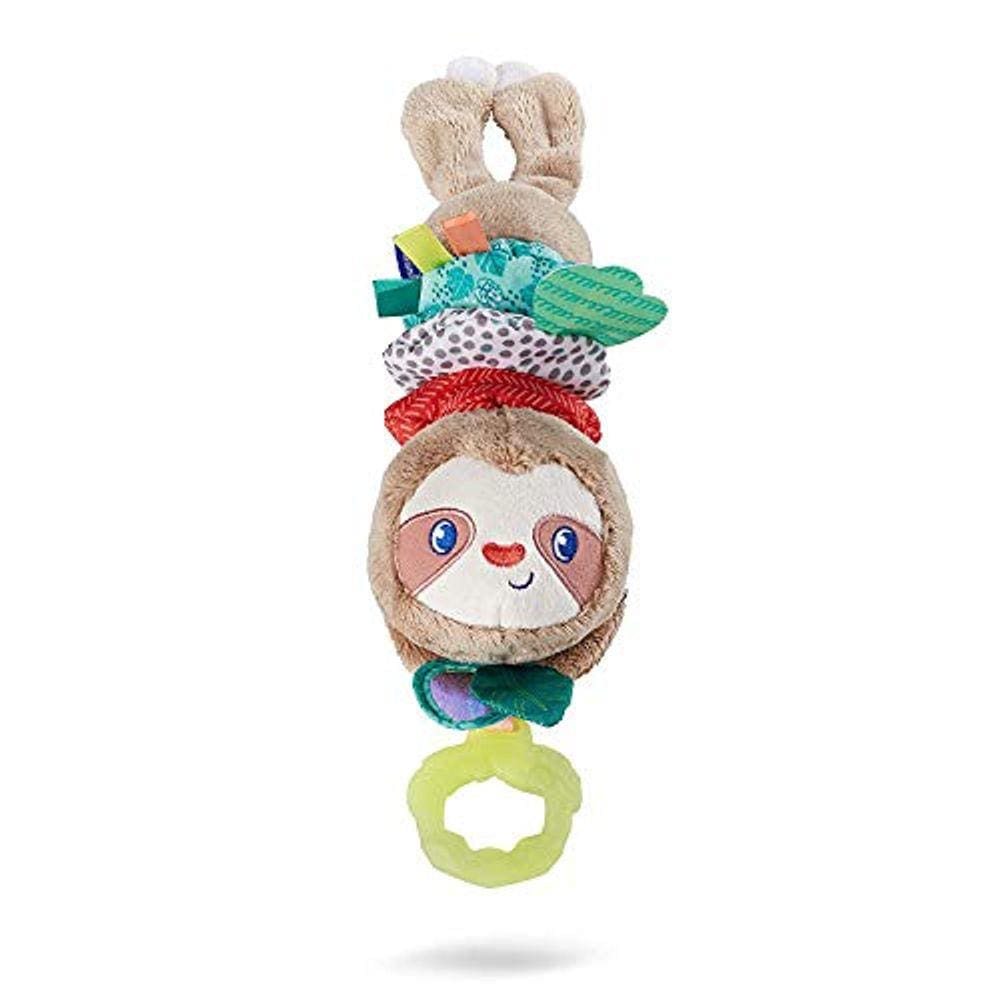 Infantino Music & Motion Pulldown Sloth - Preguiça de pelúcia musical com dentes multi-texturizados para exploração tátil, facilmente ligado a carrinh