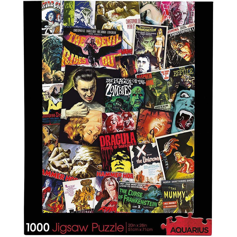 AQUÁRIO Hammer Classic Horror Movies Collage (1000 Peças Jigsaw Puzzle) - Brilho Livre - Ajuste de Precisão - Praticamente Sem Pó de Quebra-Cabeça - M