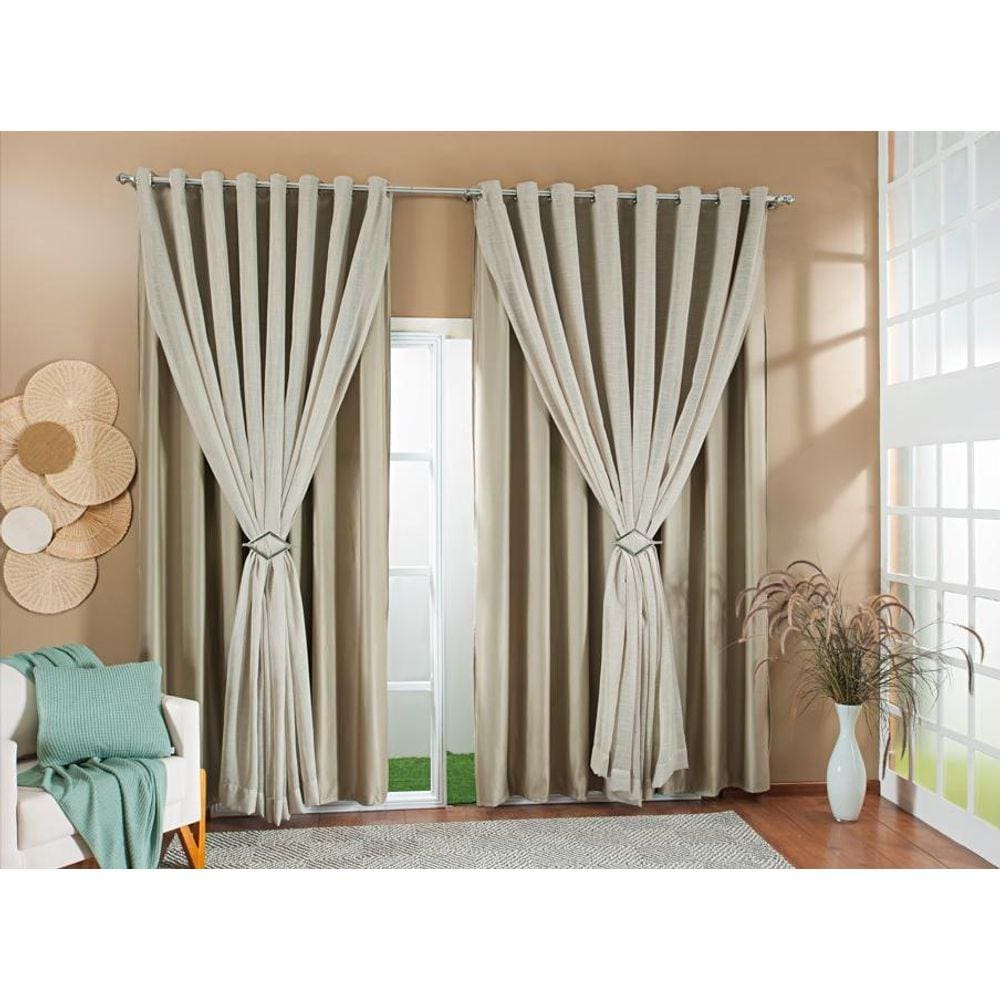 Cortina Gaze Linho Forro Blackout 3,00X2,70 Avelã E Bege