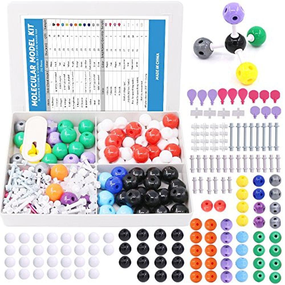 Kit de Modelo Molecular para Química Inorgânica e Orgânica - 86 Átomos, 153 Ligações, 12 itais e Ferramenta de Remoção de Ligações