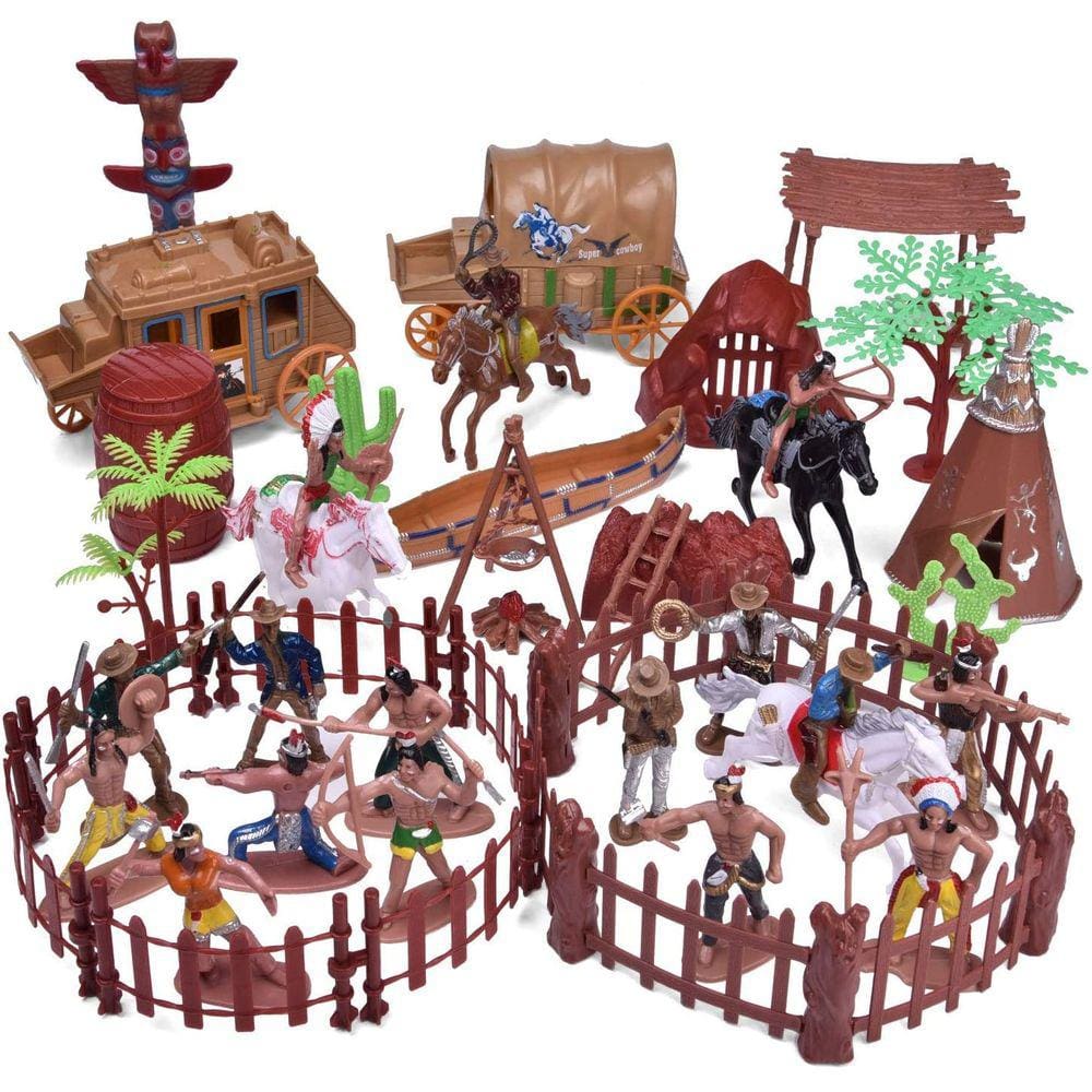 Figuras Plásticas do Velho Oeste com Cowboys e Índios - 61 Peças para Crianças e Jogos de Guerra