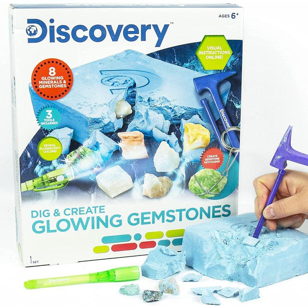 Discovery Glowing Mineral Dig, kits STEM em casa para crianças de 6 anos ou mais, escavação de pedras e pedras preciosas, atividades científicas para