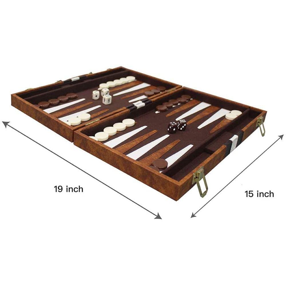 Sun Flair Gammon Set Leatherette 15 polegadas, Jogo de Tabuleiro Clássico Dobrável, Smart Tactics Premium Melhor Estratégia, Guia de Ponta Fechado, Ma