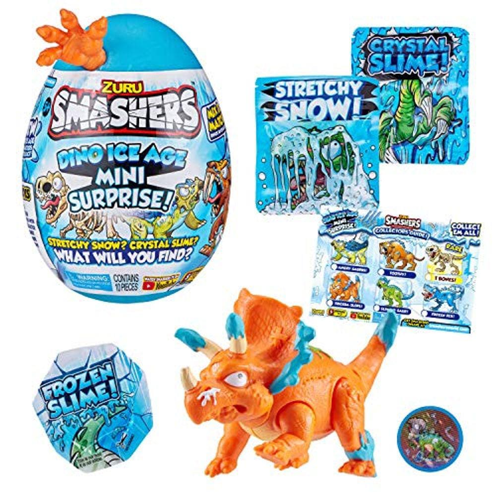 Smashers Dino Ice Age Triceratops da ZURU Mini Surprise Egg com muitas surpresas! - Geleca, brinquedo de dinossauro, colecionáveis, dinossauro exclusi
