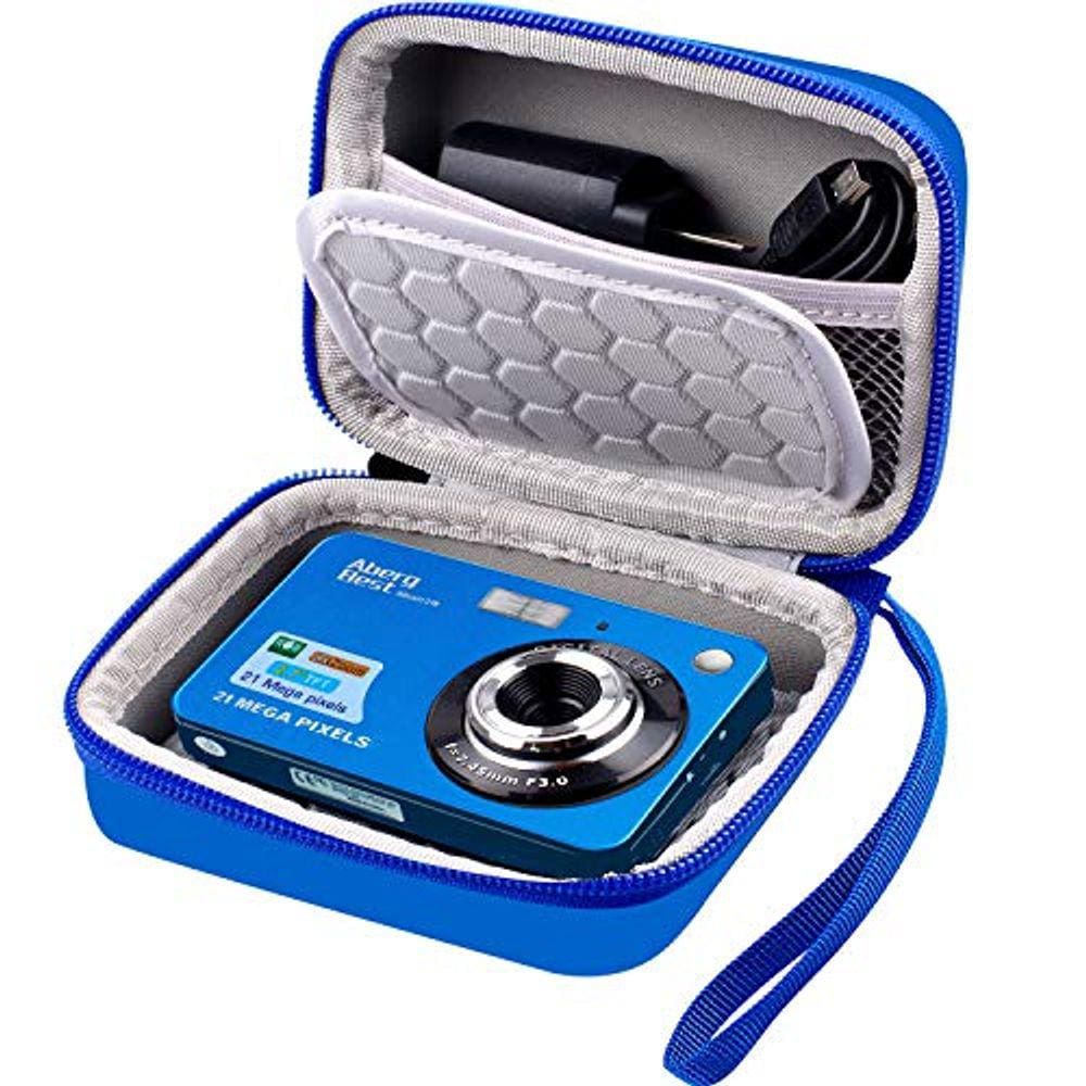 Capa p/ câm. digital 21MP, tela 2,7/, azul c/ tela LCD, recarregável p/ viagens - proteção e transporte