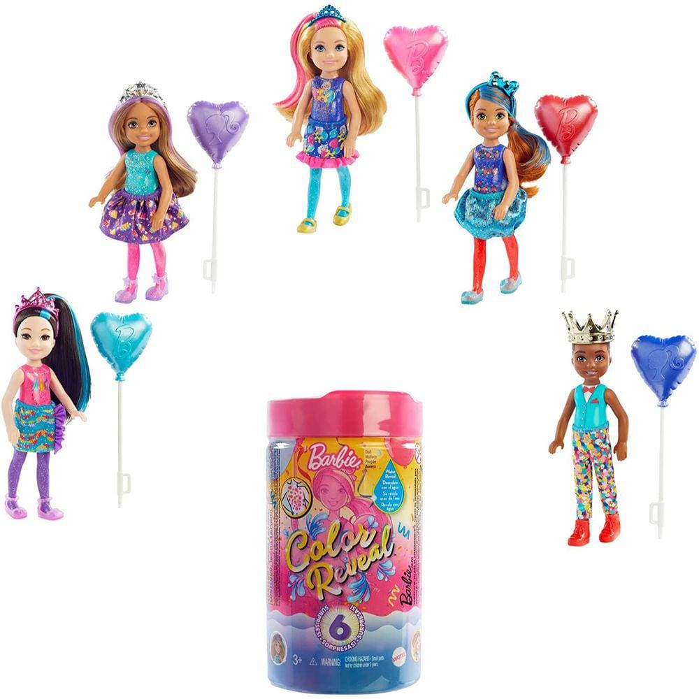 Boneca Chelsea Color Reveal da Barbie: 6 surpresas, mudança de cor no cabelo e visual de confete