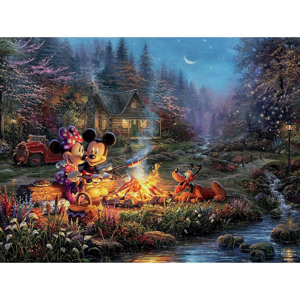 Ceaco Thomas Kinkade A Coleção Disney Mickey e Minnie Sweetheart Campfire Jigsaw Puzzle, 750 Peças, 5”