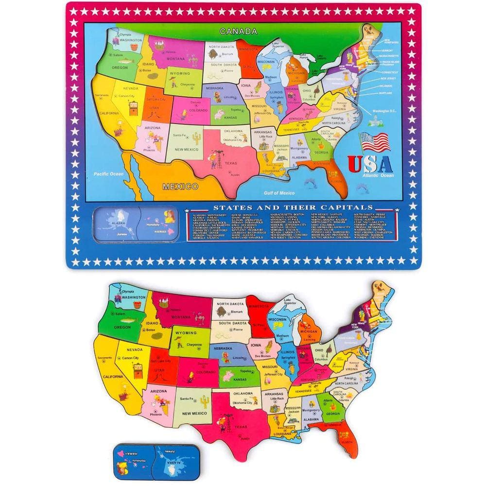 Quebra-cabeça educativo geográfico de madeira USA 46 pçs
