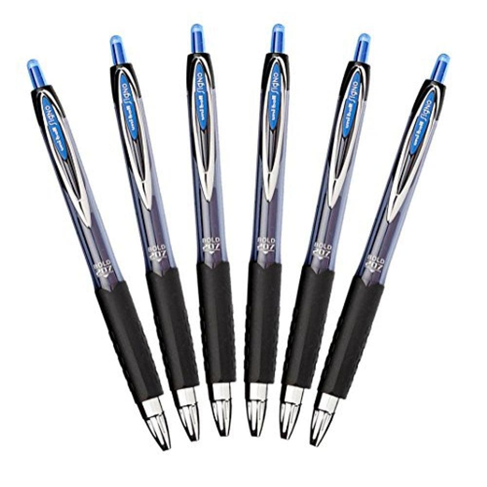 Uni-Ball Signo 207 Caneta gel retrátil, 1.0mm Bold Point, Azul, Pacote de 6