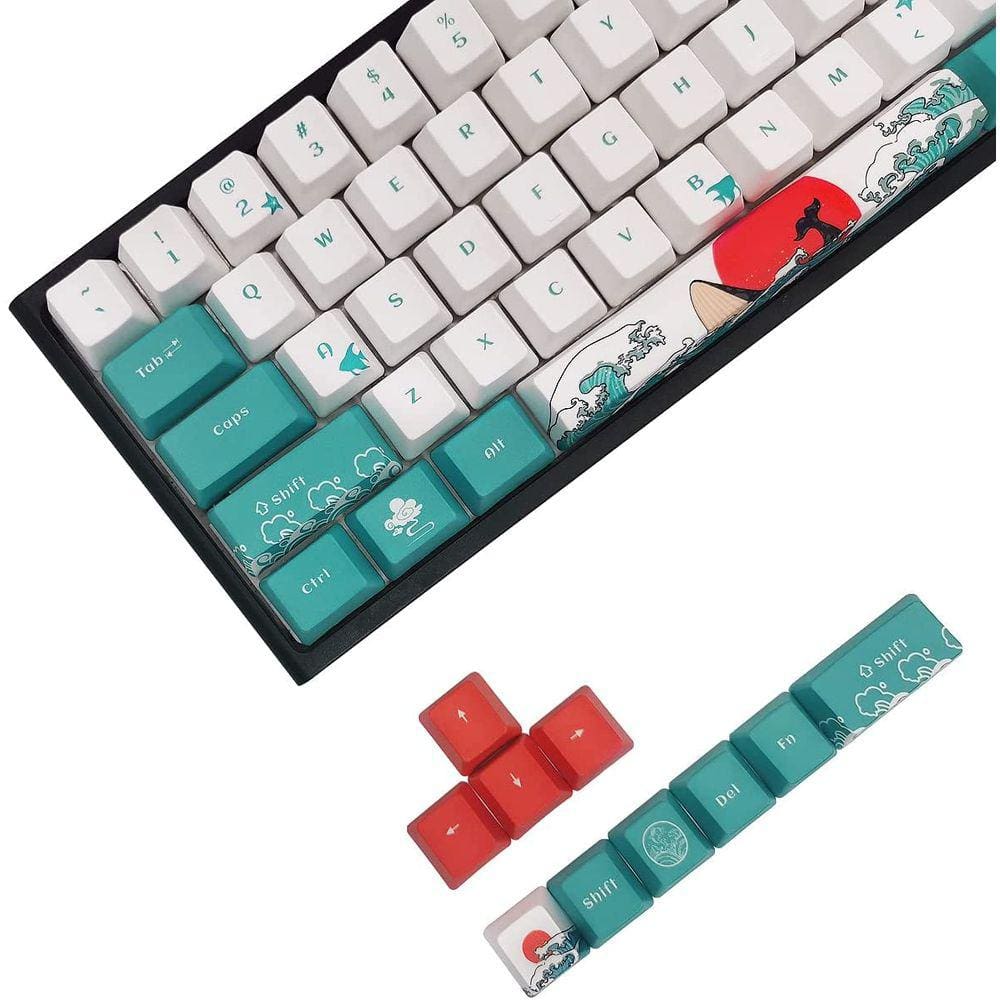 Keycaps 60% PBT perfil, modelo compatível, conjunto de 71 teclas, designs Coral Sea