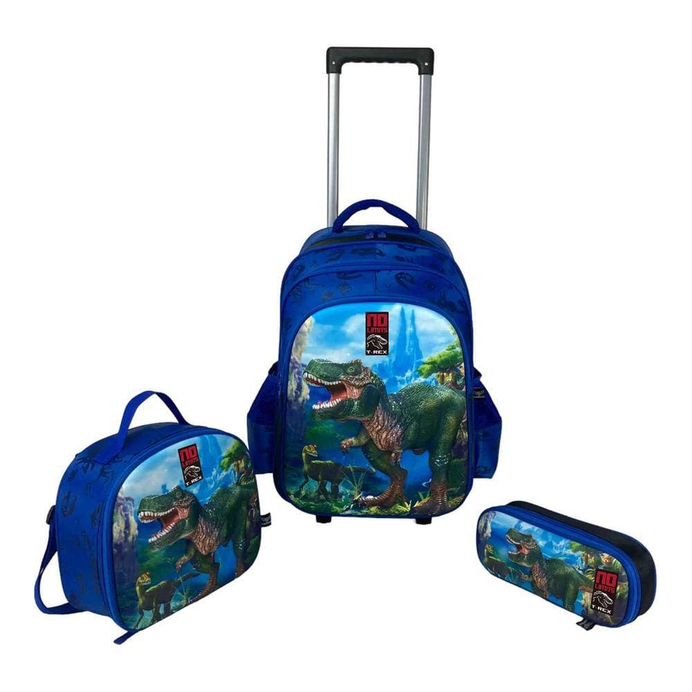 Kit Mochila Com Rodas Dinossauro infantil 3 Peças mochila Lancheira e Estojo