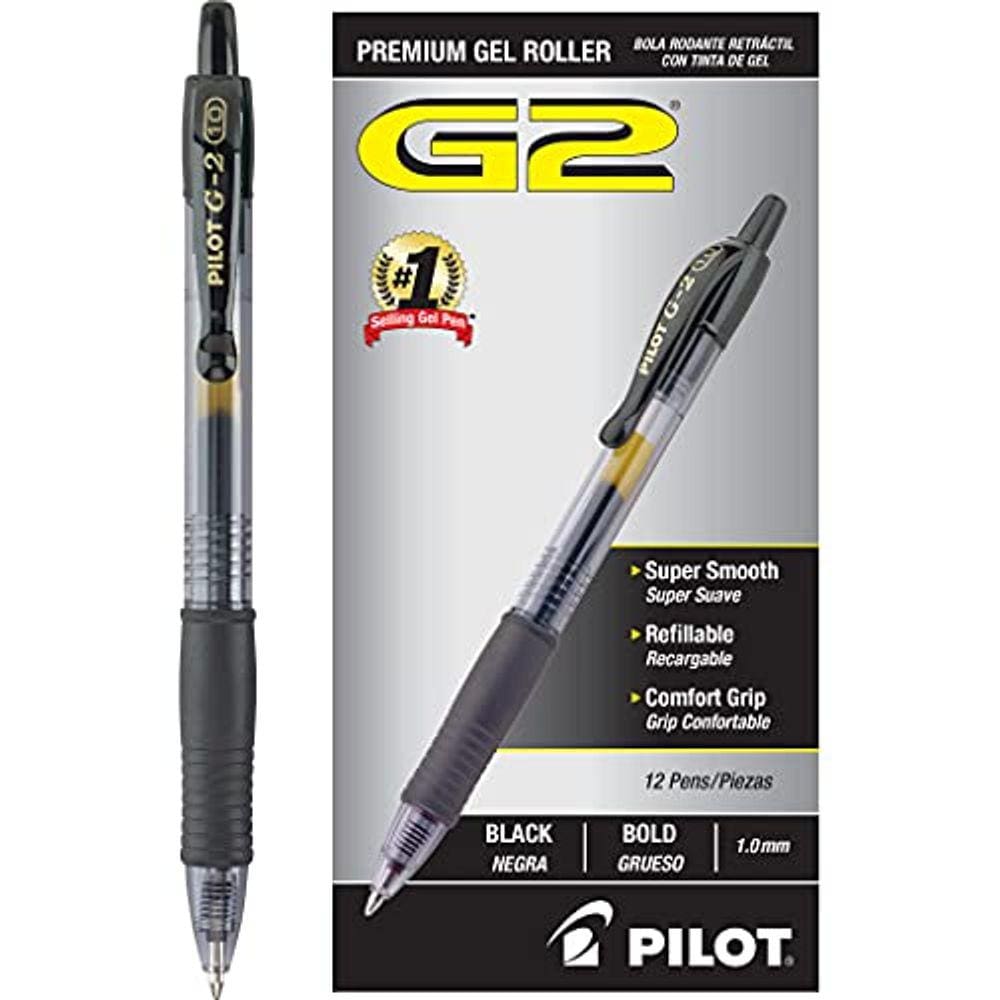 Canetas Gel Premium Retráteis, Ponta Grossa, Tinta Preta, Embalagem 12 Unidades