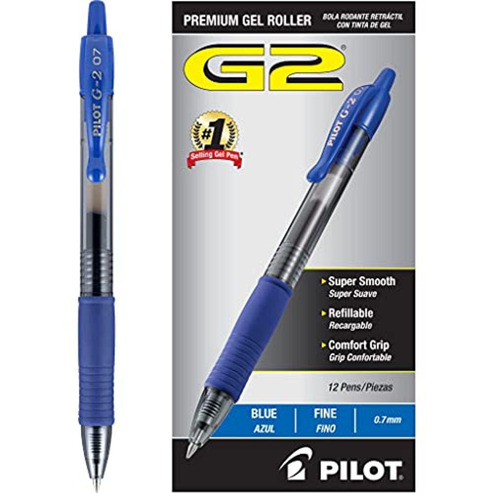 PILOT G2 Premium Recarregável & Retrátil Rolling Ball Gel Pens, Fine Point, Blue Ink, 12 Count (31021)