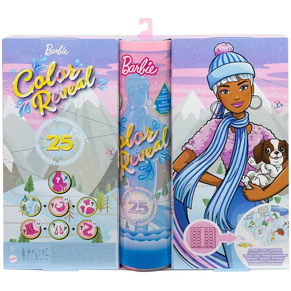 Calendário de Advento Barbie c/ 25 surpresas, 1 Boneca, Pet, Roupas, Acessórios e Pulseira 25+