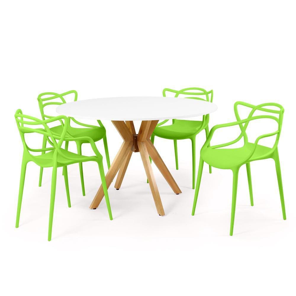 Conjunto Mesa de Jantar Redonda Marci Branca 120cm com 4 Cadeiras Allegra - Verde