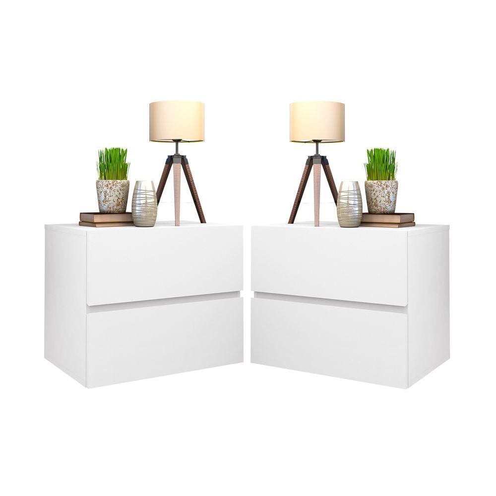 Conjunto Mesa de cabeceira 2 gavetas de parede corrediça telescopica cor Branca