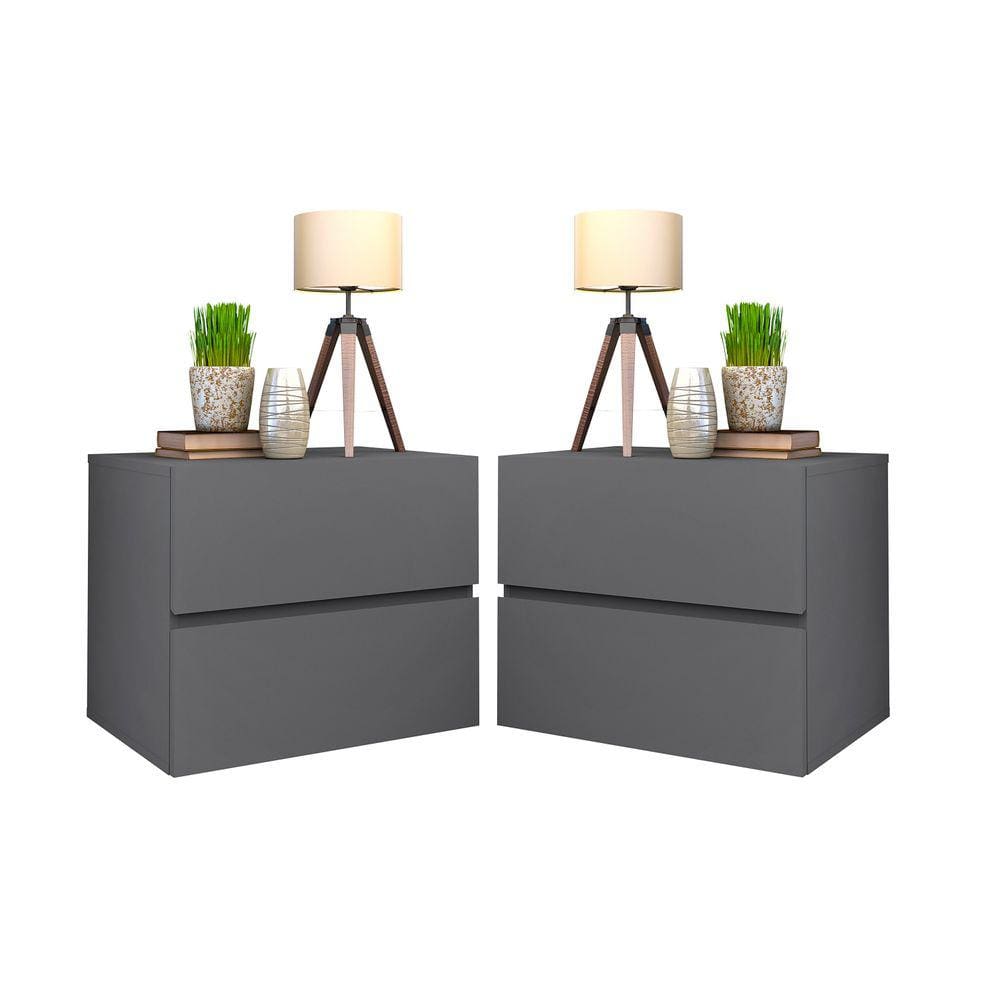 Conjunto Mesa de cabeceira eros parede suspenso 2 gavetas cor cinza
