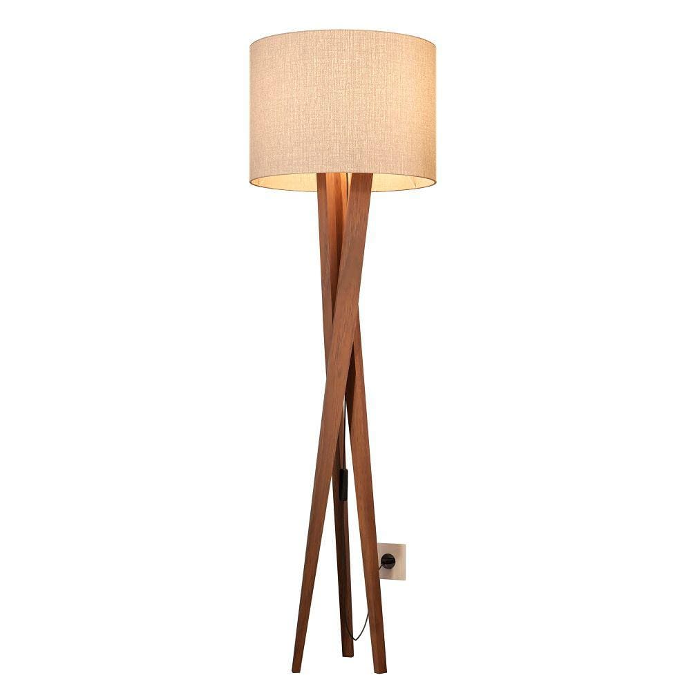 Luminária de pé moderna tripé com cupula redonda cor palha