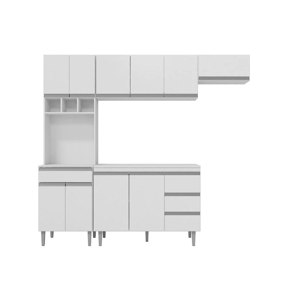 Cozinha Andreia 240 cm Balcão Paneleiro Ármario Aéreo Bco - AJL Móveis