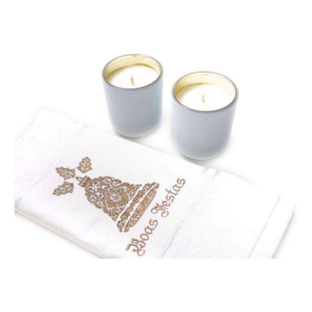 Kit Presente Vela Decorativa Perfumada Toalha Bordada Natal