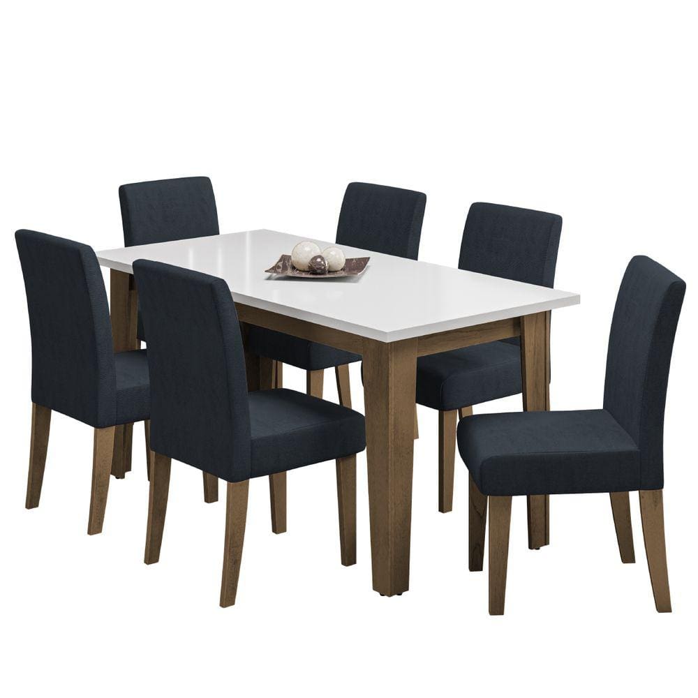 Conjunto de Mesa Sala de Jantar Miami com 6 Cadeiras Trieste Suede 1,60m Cedro/Off White/Chumbo Dobuê