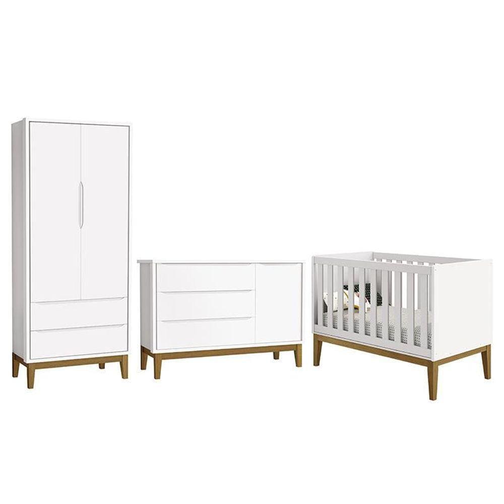 Dormitório Infantil Classic 2 Portas, Cômoda 1 Porta e Berço com Pés Amadeirado - Reller Móveis