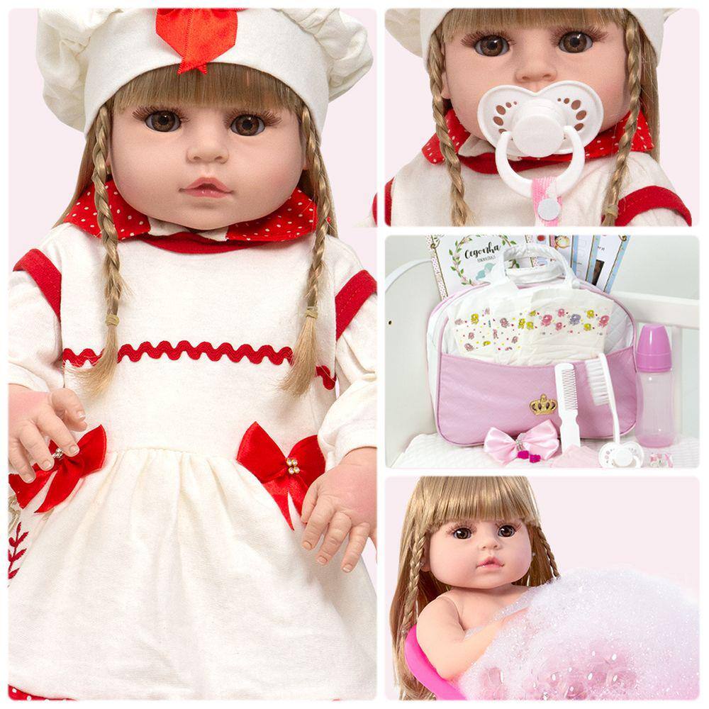 Boneca Bebe Reborn Menina Realistacastanha Silicone Fofa