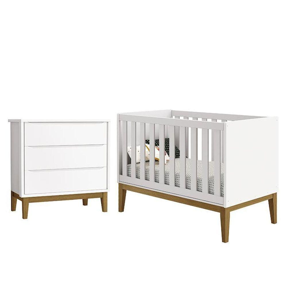Jogo de Quarto Infantil Cômoda 3 Gavetas e Berço Classic com Pés Amadeirado - Reller Móveis