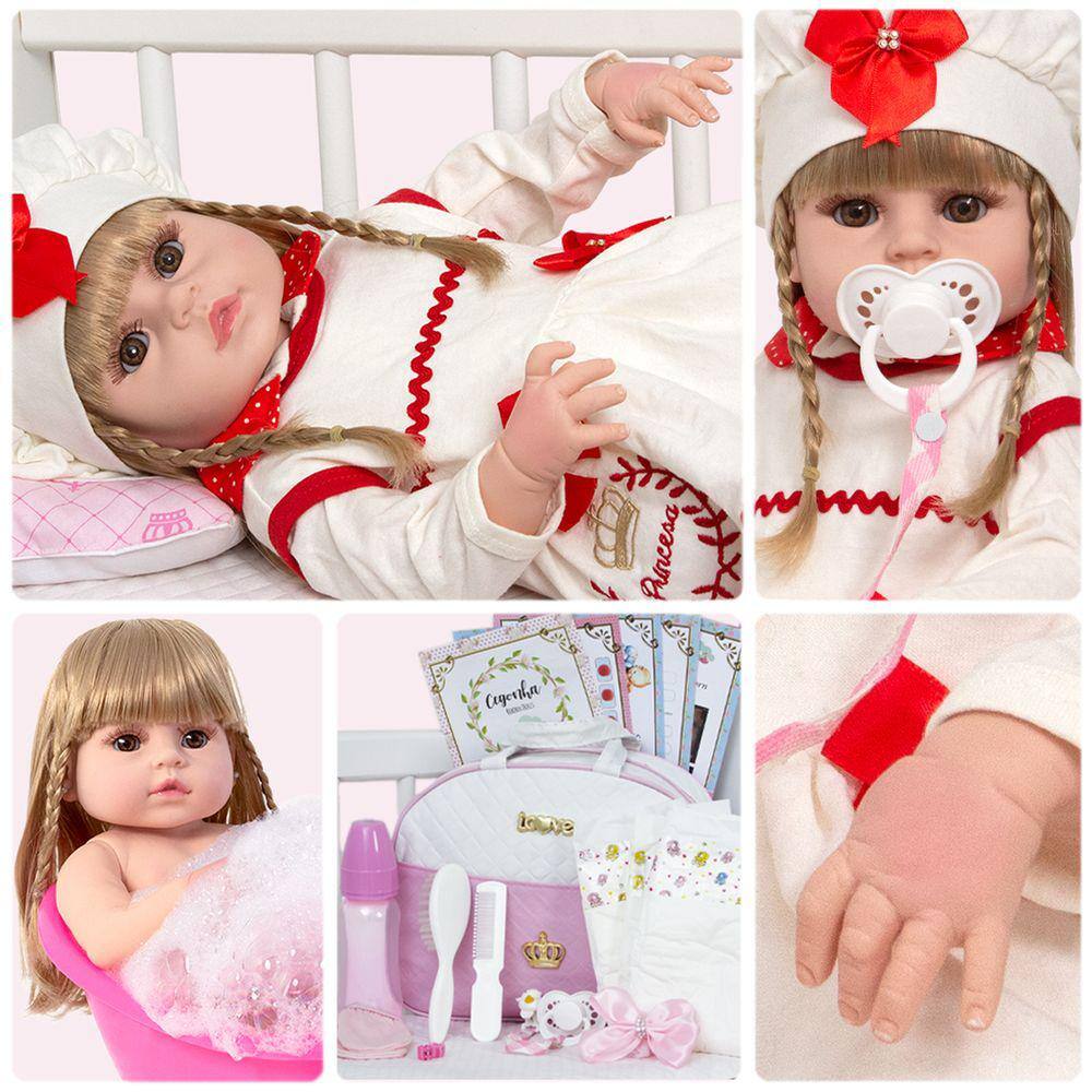 Boneca Bebe Reborn Fofinha Princesa 46cm Com Kit Acessórios no