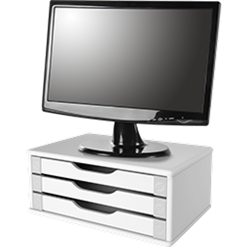 Suporte Monitor Gaveteiro Organizador Escritório 3 Gavetas Madeira MDF Documentos A5, A4 e Oficio