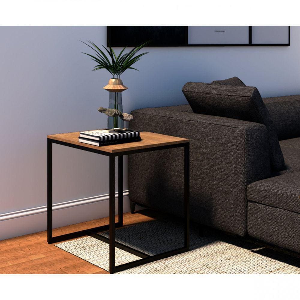 Mesa Lateral Quadrada Line Devan Móveis Preto/Fresno