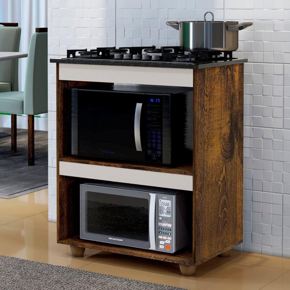 Balcão para Cooktop 4 Bocas 2 Nichos para Forno Turim Ypê/Off White