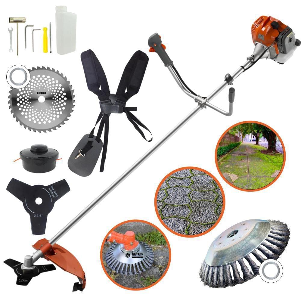 Roçadeira Tekna RL520AC 52cc KIT Completo com 4 Funções de Corte Carretel, Faca 3 Pontas, Faca 40 Dentes e Escova de Corte Com 38 Cerdas