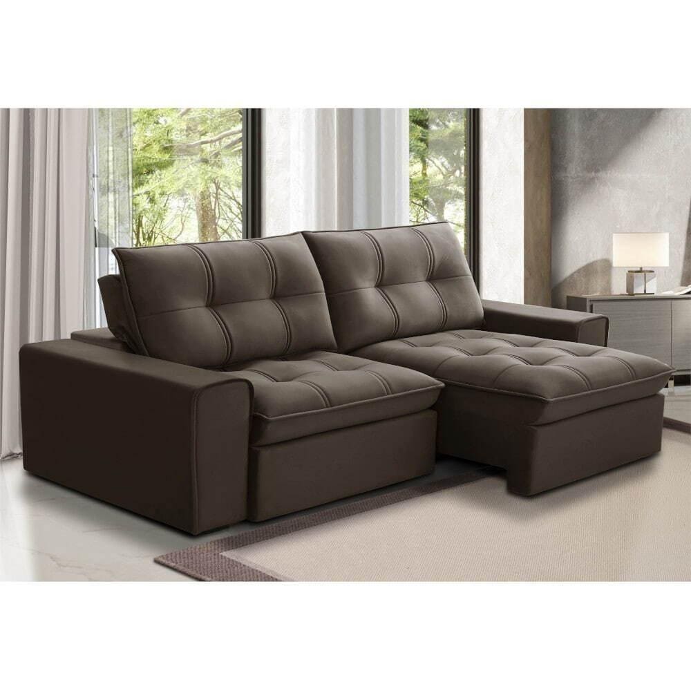 Sofá 3l 2,3m Ret/rec Veludo Ferguile Argos Tabaco