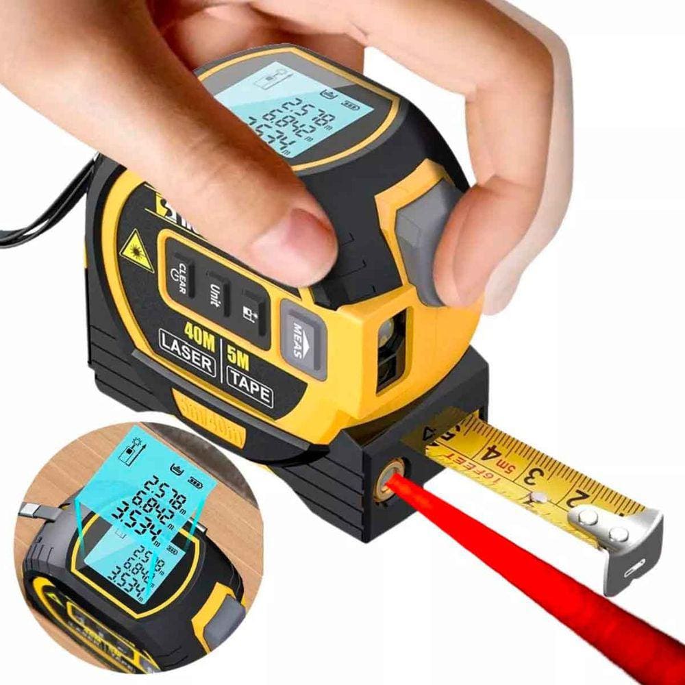 Trena Digital Laser 40 Metros 3 Em 1 Com Fita Métrica LCD