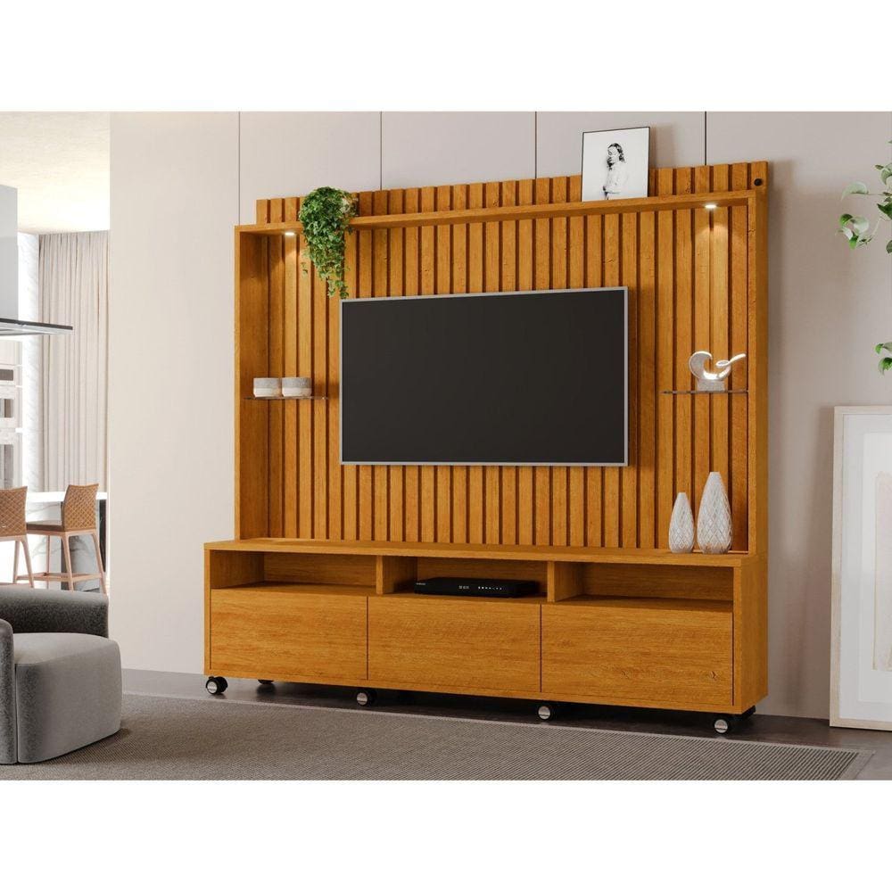 Estante Home para TVs de até 60 Polegadas com 3 Gavetas Absoluto Ripado Marromle