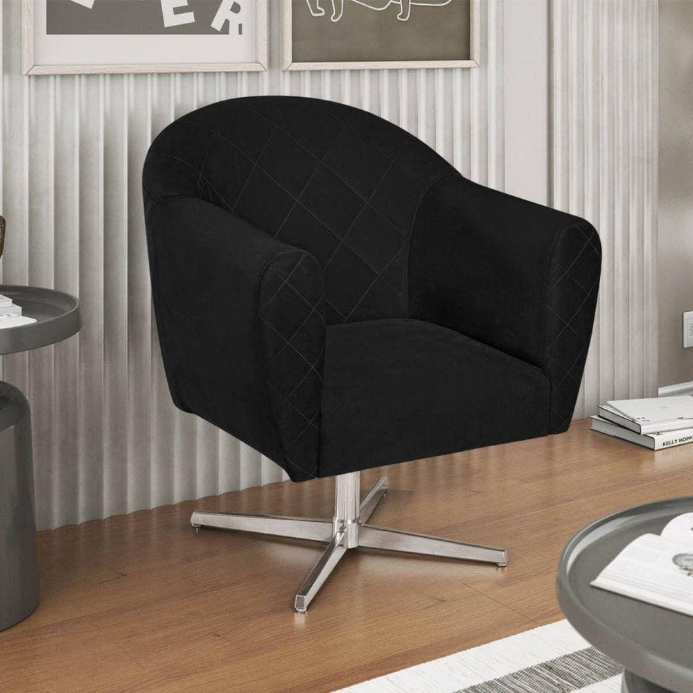 Poltrona em Suede Base Giratória de Metal Herrera Preto