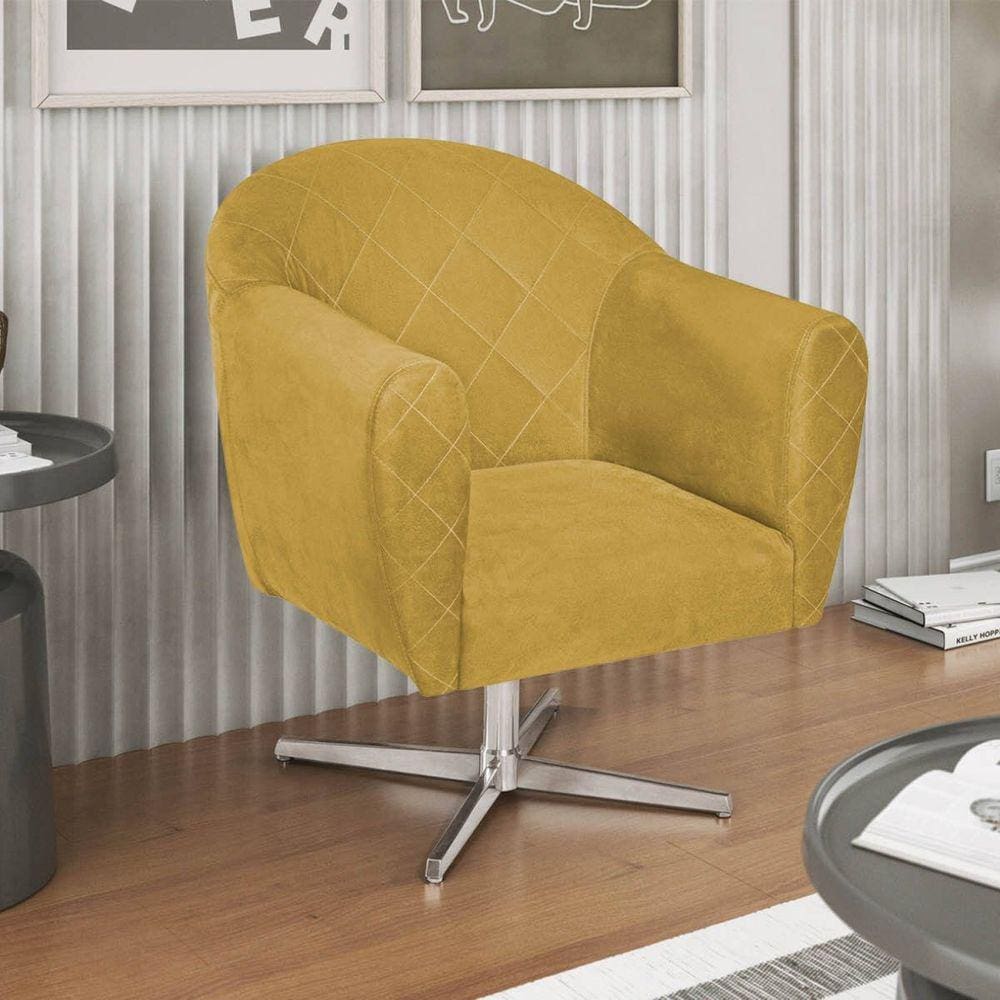 Poltrona em Suede Base Giratória de Metal Herrera Amarelo
