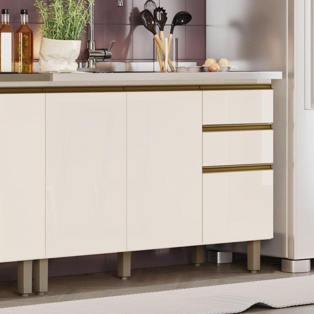 Balcão 120cm 3 Portas 2 Gavetas com Tampo Alice Duna/Off White