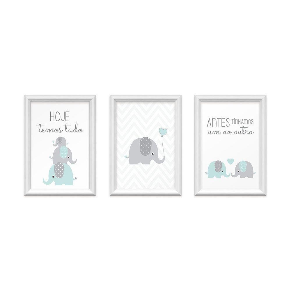 Kit 3 Quadros Decorativos Familia Elefantes 24x34cm