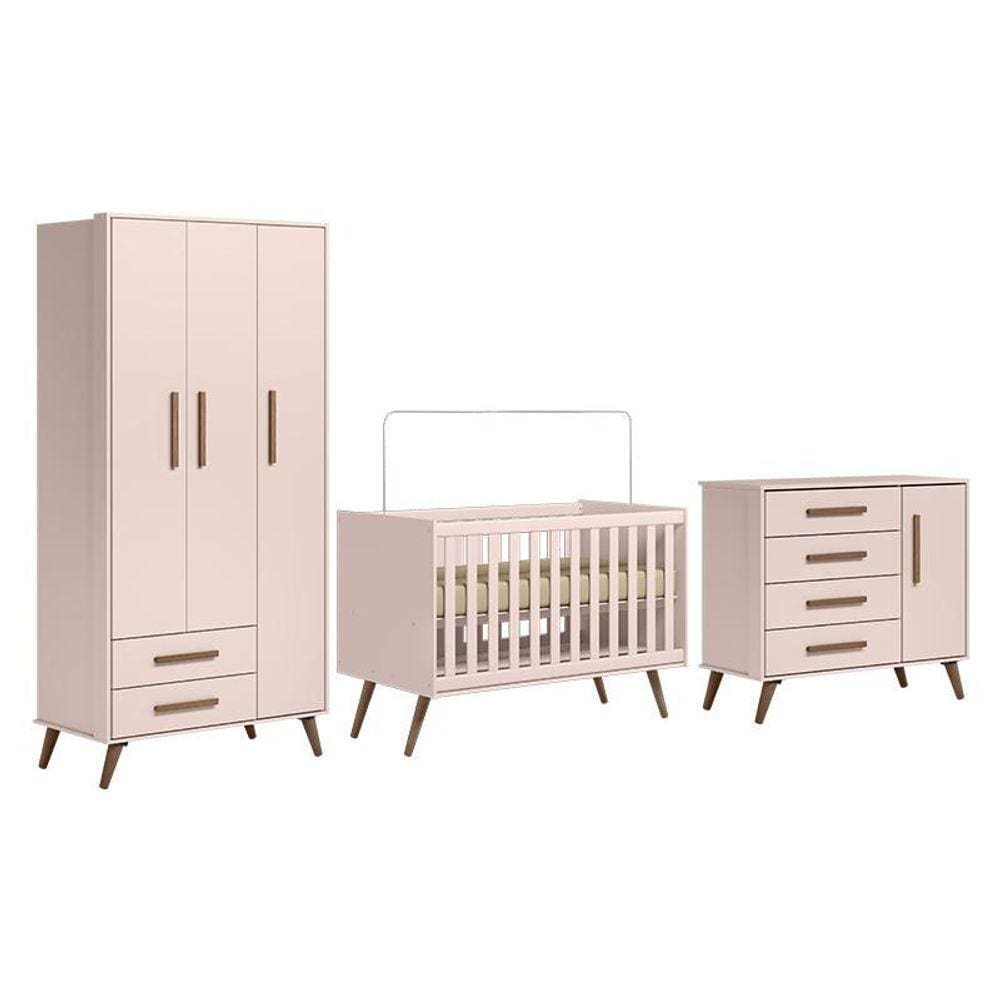 Dormitório Infantil Q Encanto Retrô Guarda Roupa, Cômoda e Berço - Qmovi