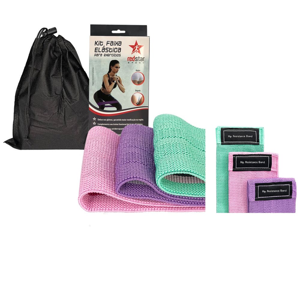 Kit de 3 Faixas Elásticas Thera Band para Exercícios Treino com 3 Níveis de Resistência