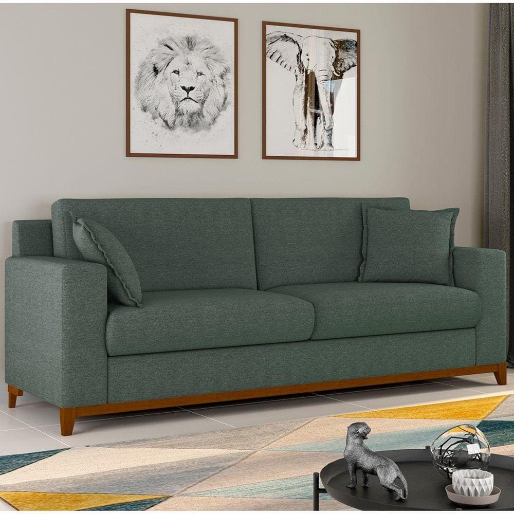 Sofá Living Vintage 3 Lugares 220cm em Linho Slim Eucalipto