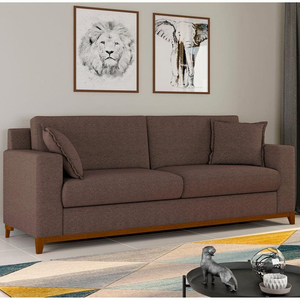 Sofá Living Vintage 3 Lugares 220cm em Linho Slim Avelã