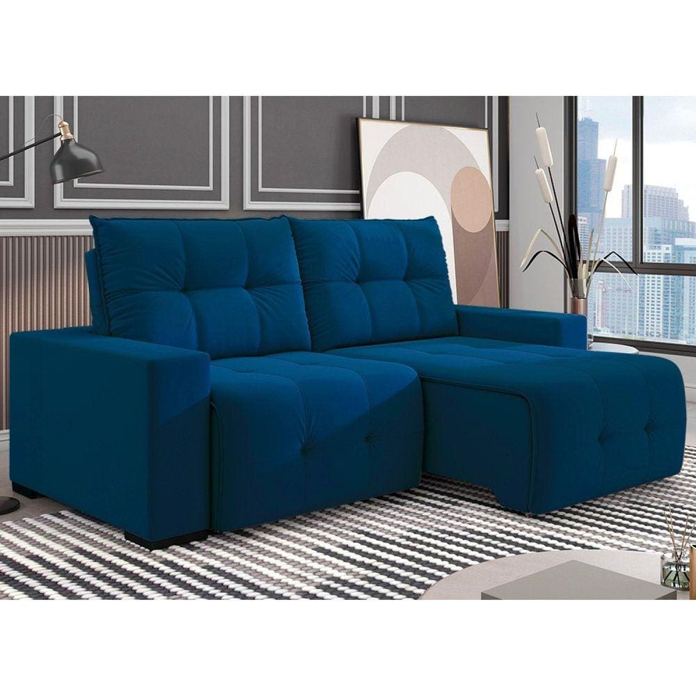 Sofá 5 Lugares Retrátil e Reclinável 290cm Noruega Azul