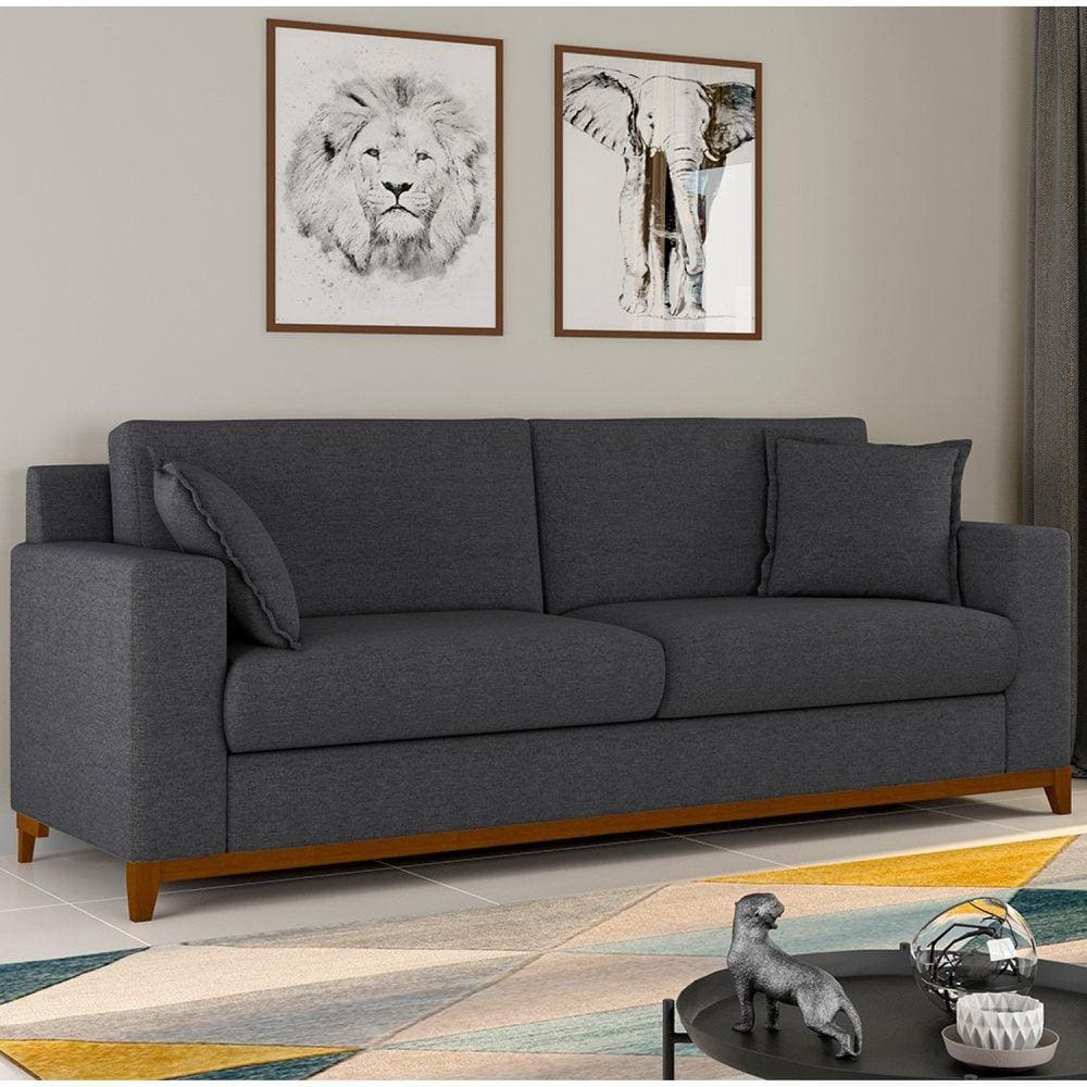 Sofá Living Vintage 3 Lugares 220cm em Linho Slim Grafite