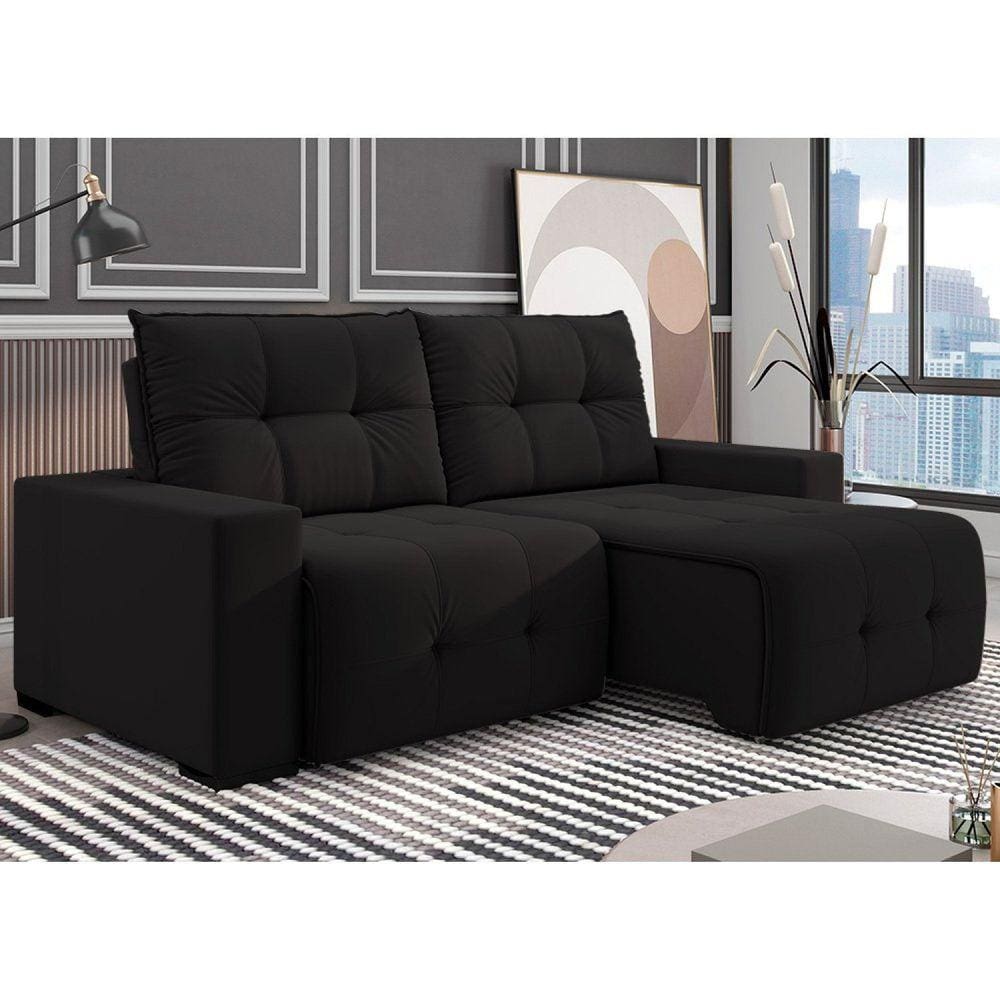 Sofá 5 Lugares Retrátil e Reclinável 290cm Noruega Preto